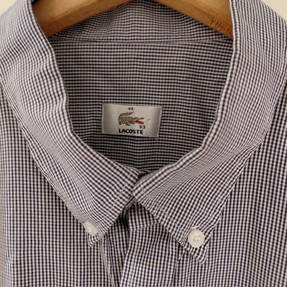 Lacoste Men's Navy/Black and White Checkered Shirt XL Sz 44 L@@K